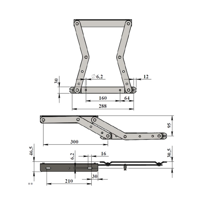 Подъемный механизм "Еврокнижка" высокий, L=1050-2000, без пружин
