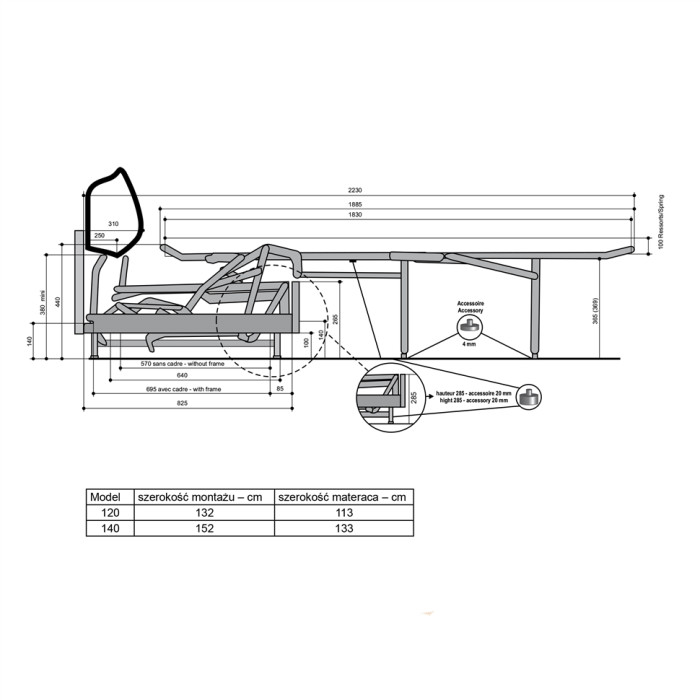 Механизм раскладной SEDAFLEX 10М/120см без матраца